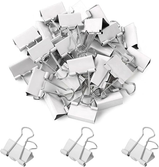 30 Pack Medium White Binder Clips 1-1/4 Inch (32 mm), Colored Middle Size Paper Clamps, Large Big Paper Clips for Office Home School Business 1.25"
