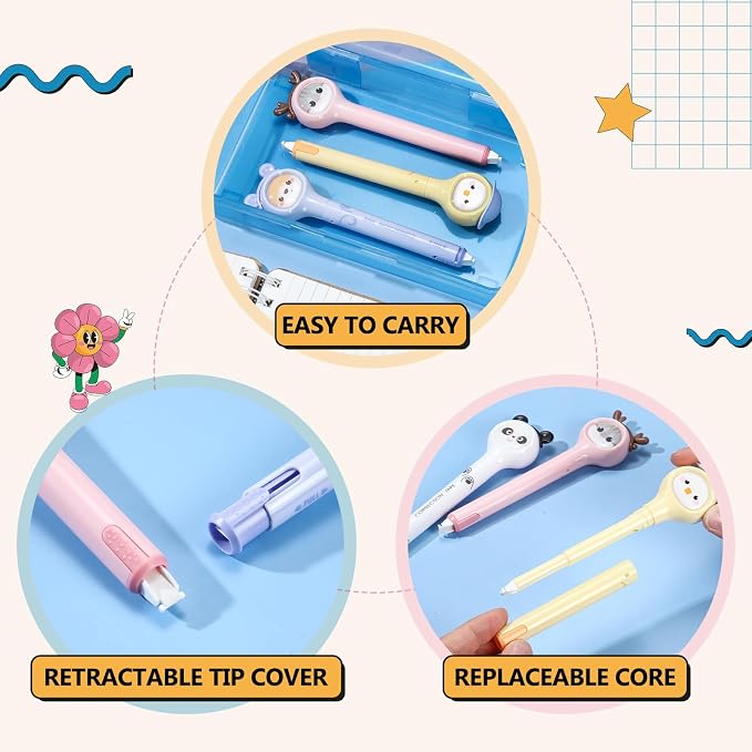 Fullhawl 4 Pcs Cute Correction Tape Pen for Instant Correction Cartoon Correction Tape Easy to Use Pen Shaped Applicator Kawaii Birthday Gifts for Women Office Supplies Small Gift Animal Lovers