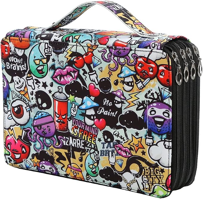 200 Slots Colored Pencil Case Organizer, 4 Layer Bag | Twill Oxford fabric,203 elastic loops,detachable handle,for travel, home storage,drawing tools,creative gifts