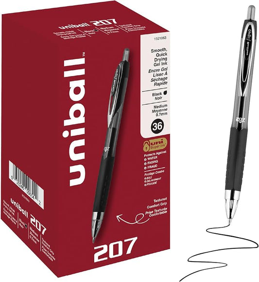 uniball™ 207 Gel Pens, Black Ink, 0.7mm Medium Point, Retractable, 36 Count, Smooth Writing, Fraud-Resistant, uni Super Ink™