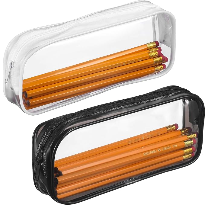 Tatuo 4 Pieces Clear PVC Bags Big Capacity Zipper Pencil Pouch Case Travel Luggage Makeup Cosmetic Bag(Black and White)
