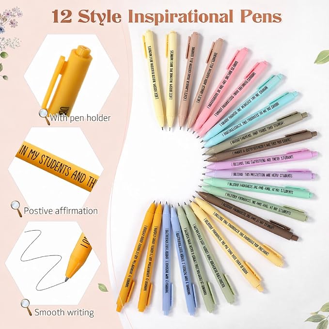 Mooliwe 24 Pcs Positive Affirmation Gift Set Gratitude Notebooks with Pens Small Bags Motivational Encouragement Notepads Daily Affirmations Journal for Women Stress Relief Self Care (Teacher)