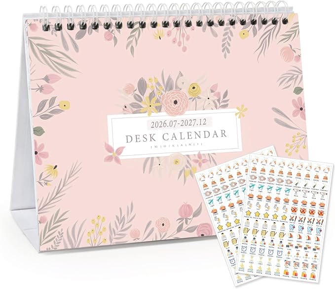 Small Desk Calendar 2026-2027, Mokani Standing Desktop Calendar (Jul.2026-Dec.2027), 18 Months Academic Flip Calender with Stickers & US Holidays Marked (8"x6")