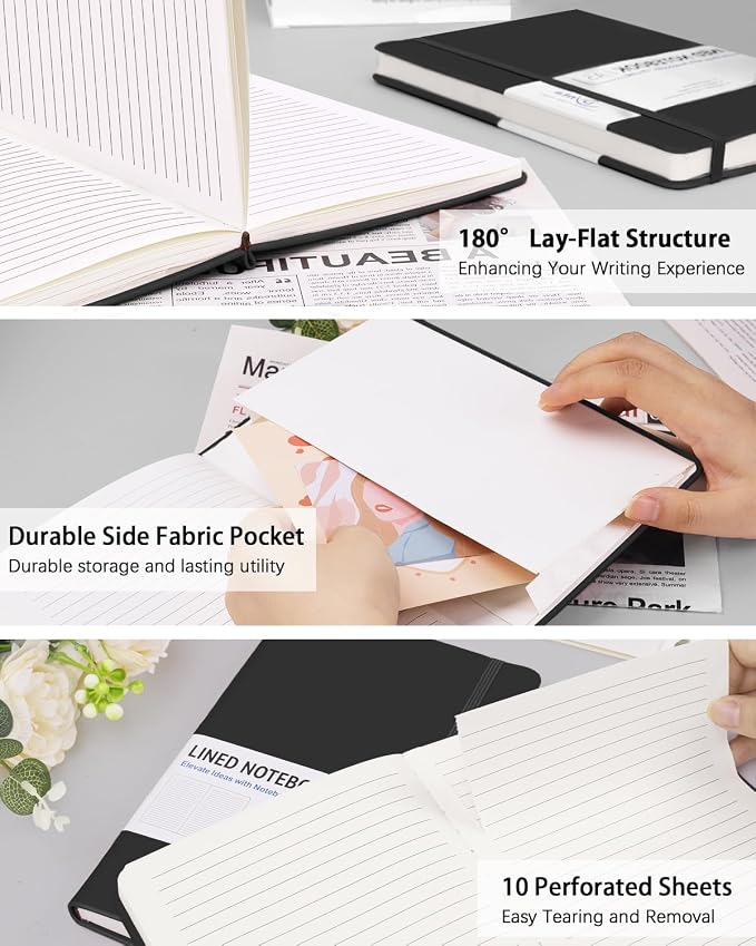 Dynta Hardcover Journal Notebooks, 10 Packs A5 Lined Journals Bulk for Writing 200 Pages/100Sheets, 8.4 x 5.8 inch, Classic Ruled Notebook for Work/Travel/College/Note Taking(Black)