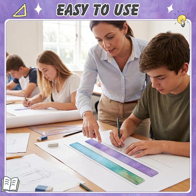 120 Pcs Clear Plastic Ruler Bulk 12'' Colorful Ruler for Classroom with Inch Centimeter for Teacher Student Back School Office Supplies Tool Operation Measuring Drawing(Oil Painting Colors)