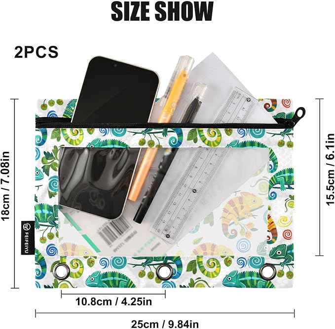 Insect Beetle Ladybird Binder Pouches 3 Ring for Boys Girls School Office College Supplies Nature Bug Butterfly Dragonfly Bees Pencil Pouches Case Bag with Clear Window and Zipper 2 Pack