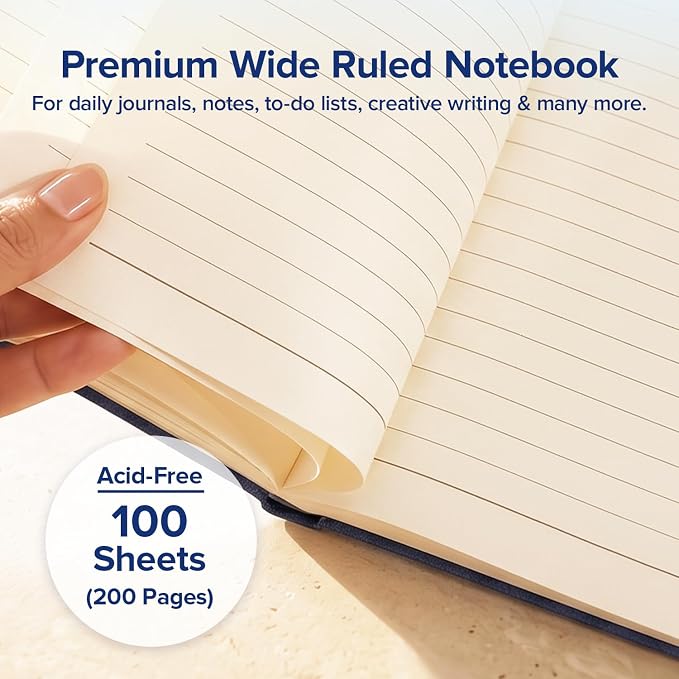 Premium Leather Notebook Gift Set with Pen and Ink Refill, A5 Wide Ruled Notebook for School & Office Supplies, Employee & Teacher Appreciation Gifts, 200-Page Lined Journal for Men & Women, Blue
