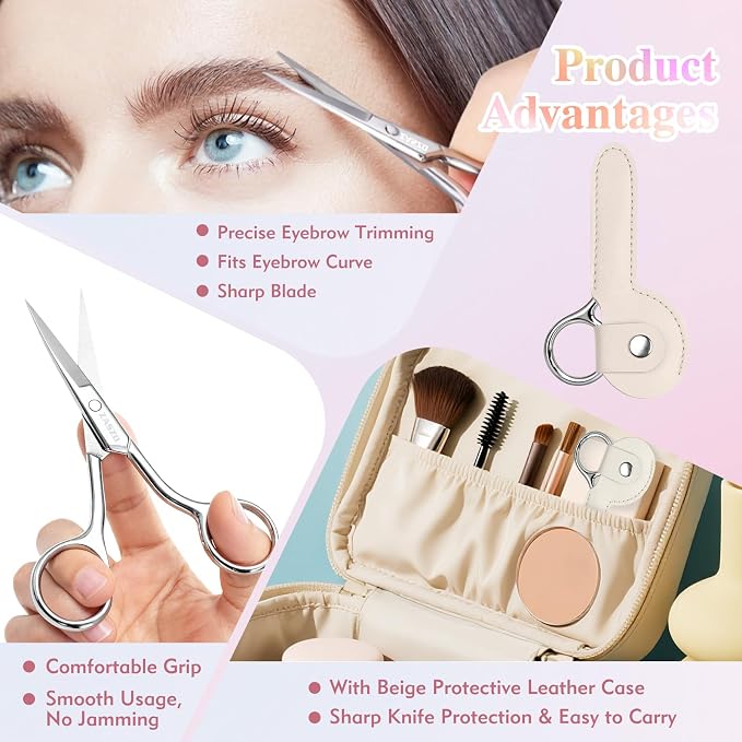 3.8 Inch Silver Eyebrow Scissors for Women Personal Care | Professional Stainless Steel Grooming Scissors for Eyebrows, Mustache & Beard Hair Trimming