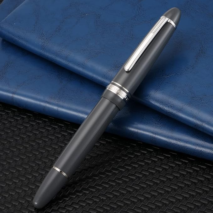 erofa Majohn P136 Piston Fountain Pen Medium Nib with Box, Gray Resin Writing Pen Set