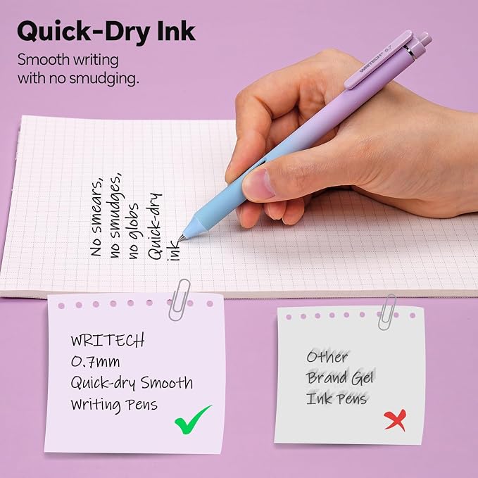 WRITECH Gel Pens Journaling Highlighters: Purple Journal Set Assorted Pastel Color 0.5mm&0.7mm Fine Point Retractable Black Ink Pen Mechanical Pencil Smooth Writing Drawing 8ct