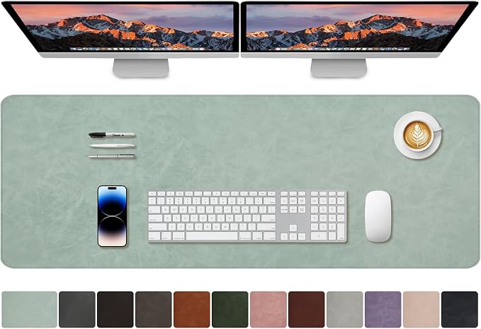 CHEERYGOO Faux Leather Desk Mat - Waterproof Mouse Pad, Non-Slip PU Leather Blotter, Writing Surface for Office and Home 47"x17" XXL Mint Green