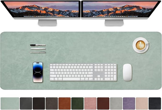CHEERYGOO Faux Leather Desk Mat - Waterproof Mouse Pad, Non-Slip PU Leather Blotter, Writing Surface for Office and Home 47"x17" XXL Mint Green