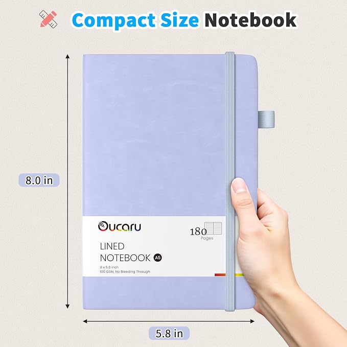 Oucaru Lined Journal Notebook, 8 Pack, 180 Pages, A5 Journals for Writing, 100 GSM Thick Paper, Small Notebooks Daily Journal for Women Men Work, Business, School, Travel Supplies