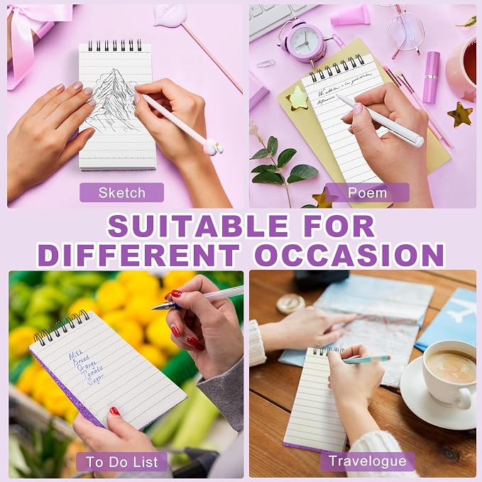 Tenceur 6 Pcs Pocket Notebook Small 3x5 Inch Glitter Purple Top Spiral Notepads Bound Notebook with Lined 120 Pages Mini Memo Pads for Office College Nurse Essentials Back to School Gift