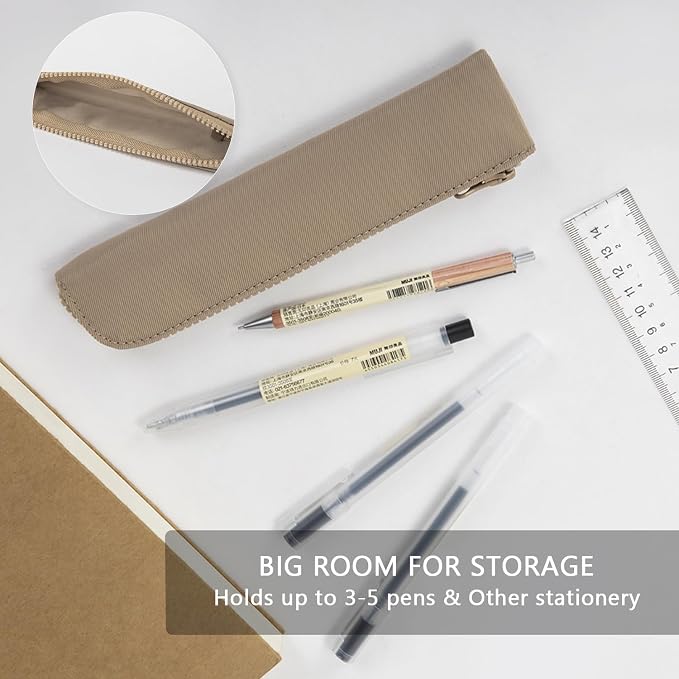 Slim Pencil Case Small Pencil Pouch Pen Case (Light gray/OF)
