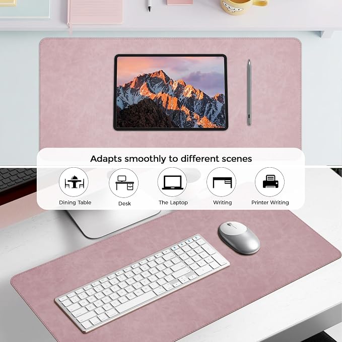 CHEERYGOO Faux Leather Desk Mat - Waterproof Mouse Pad, Non-Slip PU Leather Blotter, Writing Surface for Office and Home 47"x17" XXL Pink