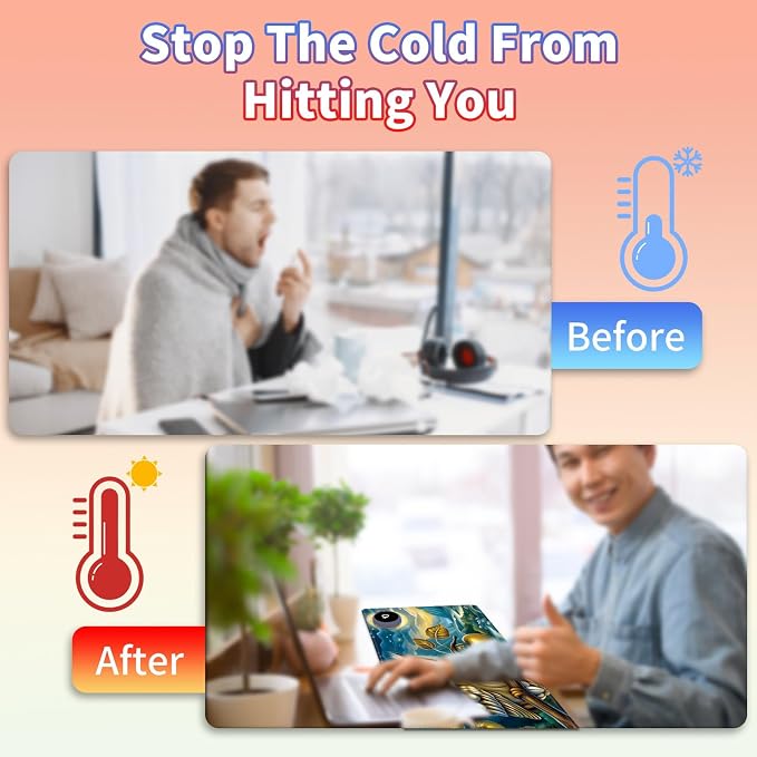 Heated Desk Pad Large Mouse Pad 23.6 x 14.1 inch with 3 Levels Heating & Auto Shut-Off Warm Mouse pad PU Leather Computer Mousepad for Home Office Work - Owl Moon