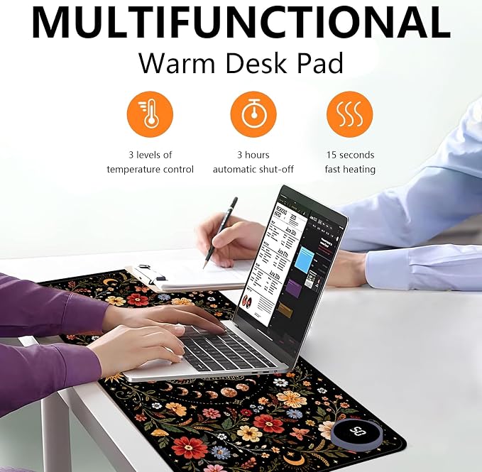Large Heated Mouse Pad–31.5" x 13" Desk Mat for Office | 3 Adjustable Heat Levels,Auto Shut-Off After 3 Hours for Safety,Keeps Hands Warm While Working，Celestial Monarch Butterfly