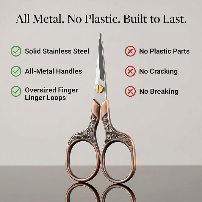 Crochet Scissors and Cross Stitch Scissors with Cover, 5 Inch Sharp Small Scissors for Crafting & Embroidery, Vintage Stainless Steel Needlework Snips for Lace Wigs, Decorative Metal Crafting Tool