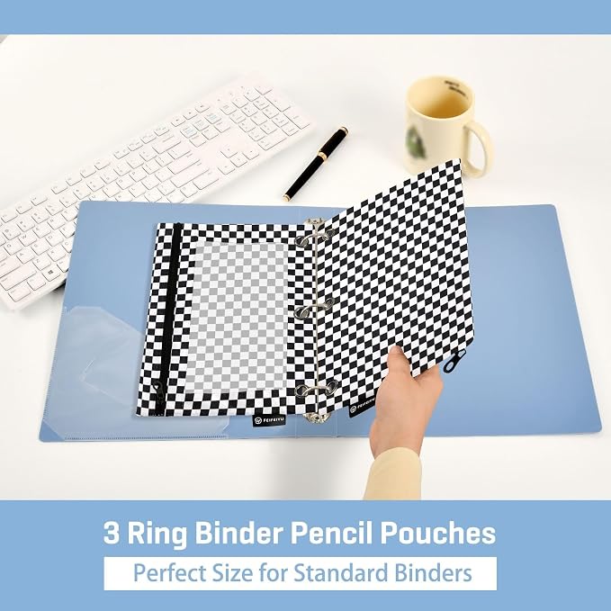 Race Checkered Flag Pencil Pouches for 3 Ring Binder 2 Pack | Binder Pencil Case With Zipper Reinforced GrommetsPencil Bags for Office Organizers