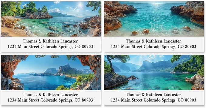 Colorful Images Crystal Blues Tropical Beach Personalized Return Address Labels - Set of 144, Self-Adhesive Stickers, 1 1/8" x 2 1/4"