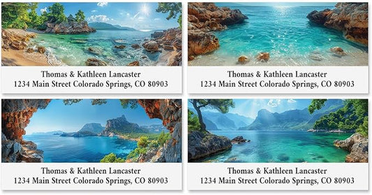 Colorful Images Crystal Blues Tropical Beach Personalized Return Address Labels - Set of 144, Self-Adhesive Stickers, 1 1/8" x 2 1/4"