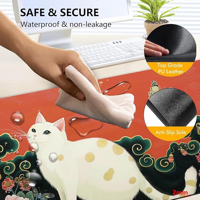 Heated Mouse Pad with 3 Levels Heated & 3 Hours Auto Shut-Off Mouse Pad for Warming Hands in Office Home, 31.5" x 13"Large Safe Desk Mat Hand Warmer，Vintage White Cat