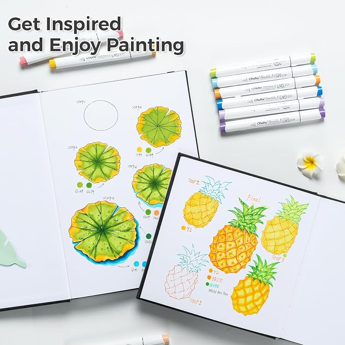 Ohuhu Sketchbook Marker Paper Pad: 2 Pack 8.3"x8.3"&8.3"x11.7" Art Sketch Book Drawing Papers Each Size Holds 78 Sheets/156 Pages 120 LB/200 GSM Hardcover Sketching Books Christmas Gift