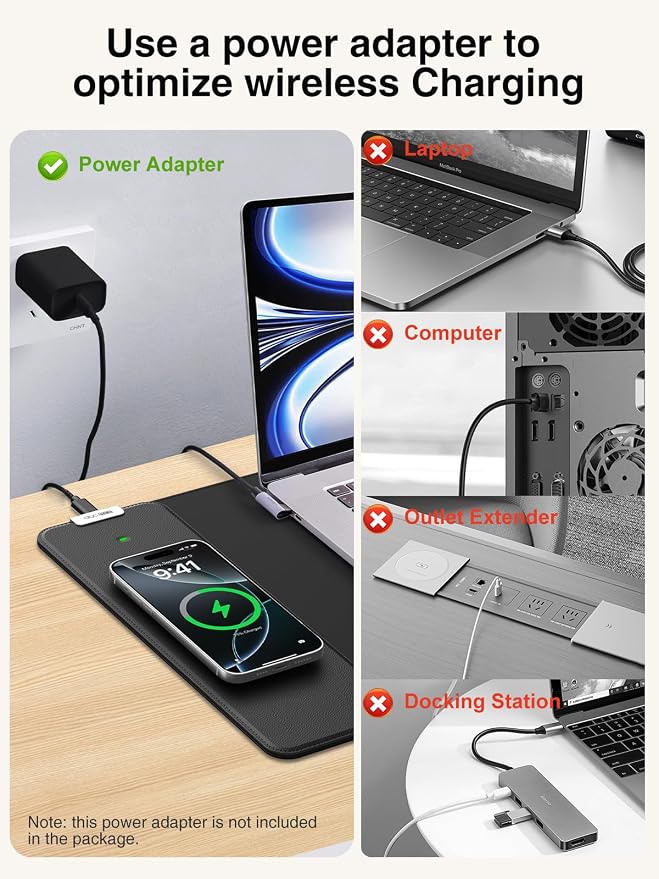 Magnetic Wireless Charging Mouse Pad, 31.5"x11.8" Large Desk Mat | Waterproof Mousepad, Smooth Glide, Stitched Edge, Non-Slip Rubber Base, Desk Pad Computer Keyboard Mat, No Adapter