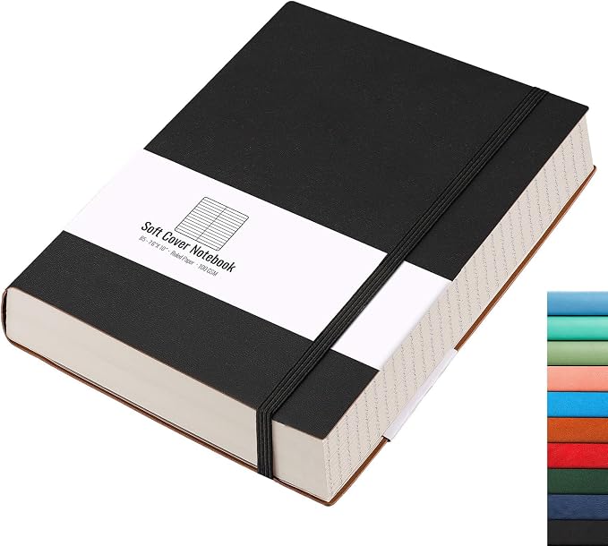 AHGXG College Ruled Notebook, 320 Pages, Large Journal A4 (8.5''×11') | Thick Lined Notebook for Note Taking, 100GSM Paper, Leather Softcover, for Women Men (Black)