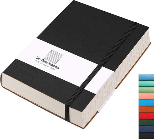 AHGXG College Ruled Notebook, 320 Pages, Large Journal A4 (8.5''×11') | Thick Lined Notebook for Note Taking, 100GSM Paper, Leather Softcover, for Women Men (Black)