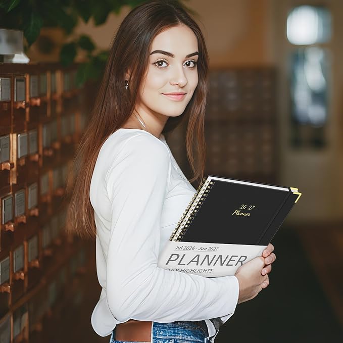 Academic Planner 2026-2027, 8.5" x 11", Hardcover Weekly Planner, Black | Calendar Planner July 2026 - June 2027, Agenda Book with Tabs, Inner Pocket and Sticker for Office & School, A4
