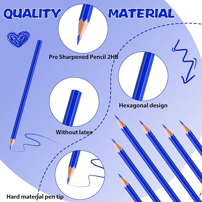 24 Pack Blue Colored Pencils for Kids, Pre-sharpened Art Pencils Back to School Supplies Set, Drawing Sketching Pencils for Students, Teachers, Classroom