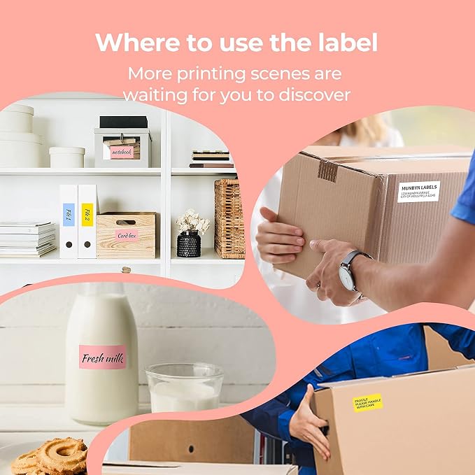 MUNBYN 2.25x1.25 Thermal Labels, 4000 Sheets/4 Roll,4 Color | White, Blue, Pink, Yellow, Strong Adhesive, Non BPA&BPS for Small Business, Shipping,Mailing, Bakery, Price Tag
