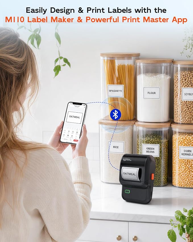 Label Maker Machine with Tape, Bluetooth Label Printer with 6000+ Templates | Portable 2 inch Inkless Thermal Printer Easy to Use for Small Business, Home, School, Office, Safety Label Makers, Black