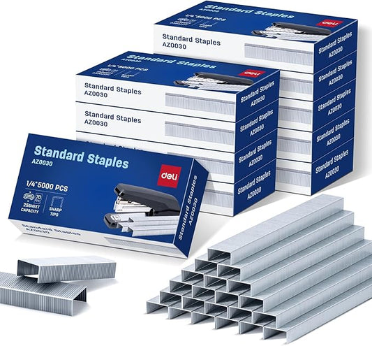 Deli Staples, 50000 Staples, 1/4'' Length, 210/Strip, 10 Boxes of 5000 Each | Standard Staples for Desktop Staplers