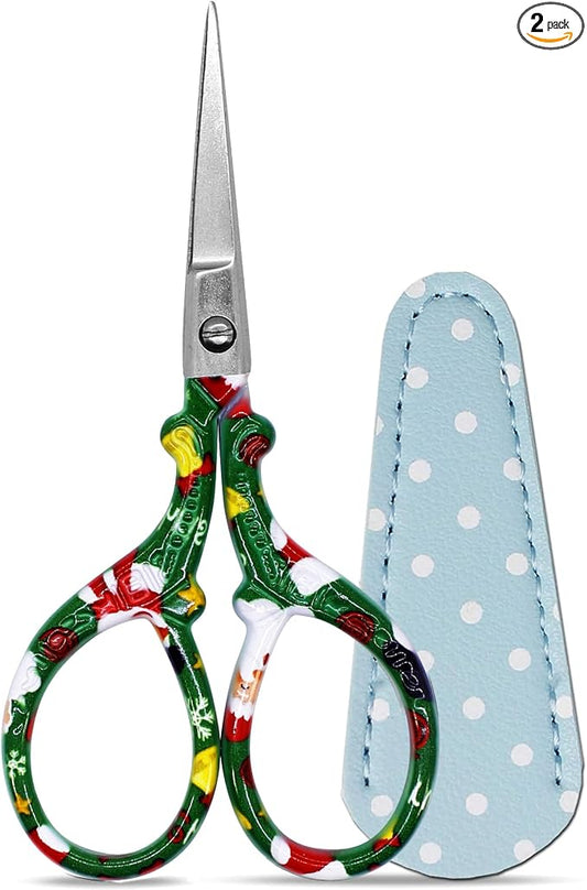 3.6 inch Scissors with Sheath for Embroidery Knitting Craft Yarn | Stainless Steel Scissors with Leather Scissor Cover Little Straight Stainless Steel Pointed Tip Shears for Thread Cutting