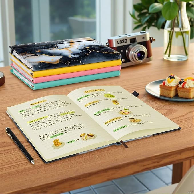 Hardcover Executive Notebooks, A5 PU Leather Lined Journal Notebook, 200 Pages Thick Paper Subject Notebooks for School,Work,Home Writing Business Notebook, Diary Book ，Black White Gilded Marble