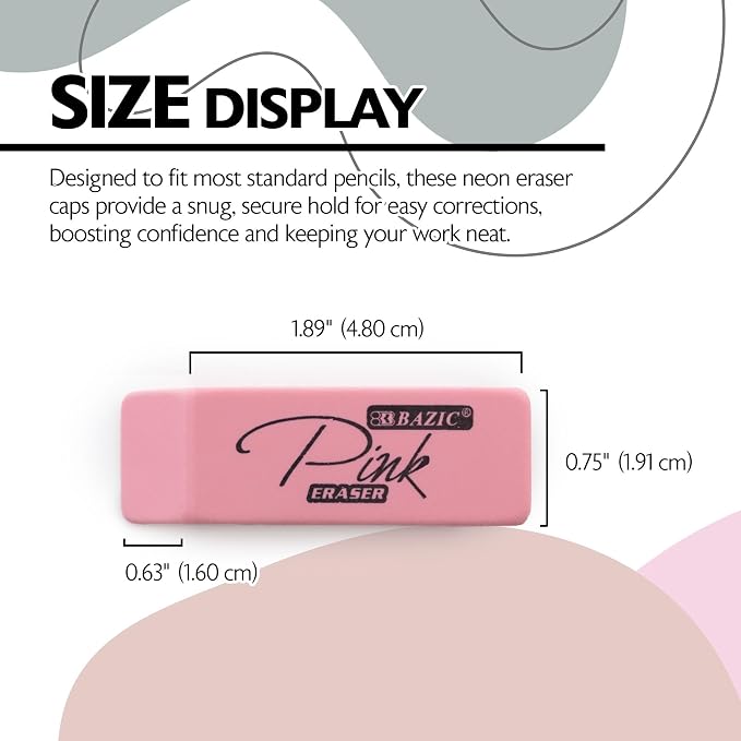 BAZIC Products Pink Bevel Block Erasers, Latex-Free, PVC-Free, 4 Count | latex-free and PVC-free, pink beveled block erasers, Clean erase, smudge-resistant, school, home