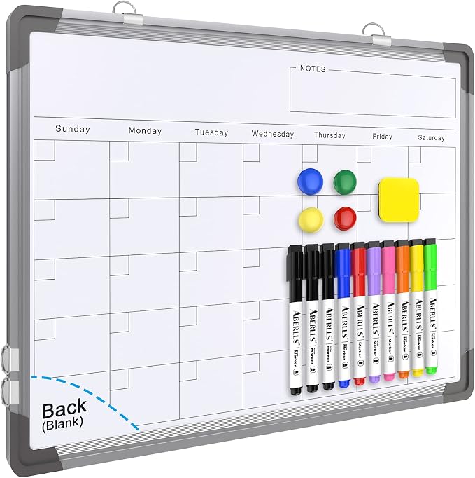 Monthly Calendar Whiteboard for Wall, 16x12 Inches Dry Erase Board, Small Magnetic White Board, Double-Sided Hanging Board for Office School Home Kitchen, Portable Board for Drawing Planning Memo