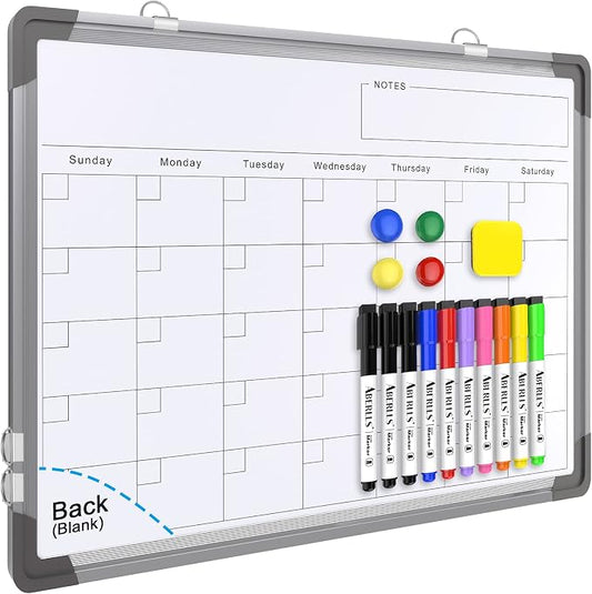 Monthly Calendar Whiteboard for Wall, 16x12 Inches Dry Erase Board, Small Magnetic White Board, Double-Sided Hanging Board for Office School Home Kitchen, Portable Board for Drawing Planning Memo