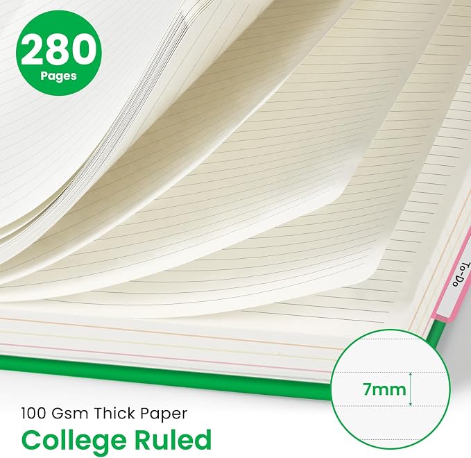 Hardcover Spiral Journal Notebooks for Work With Removable Dividers & Tabs, 8.5"x11" 5 Subject Notebook for Note Taking & Organizer, A4 College Ruled Lined Journal for Women & Writing, Racing Green, 280 Pages
