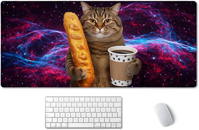 SSOIU Extended Mouse Pad, XXL Gaming Mouse Pads, Large Big Mousepad Laptop Computer Keyboard Mat Desk Pad with Non-Slip Base Stitched Edge for Gaming Office, 35.5 x 15.7 inch, Funny Cat