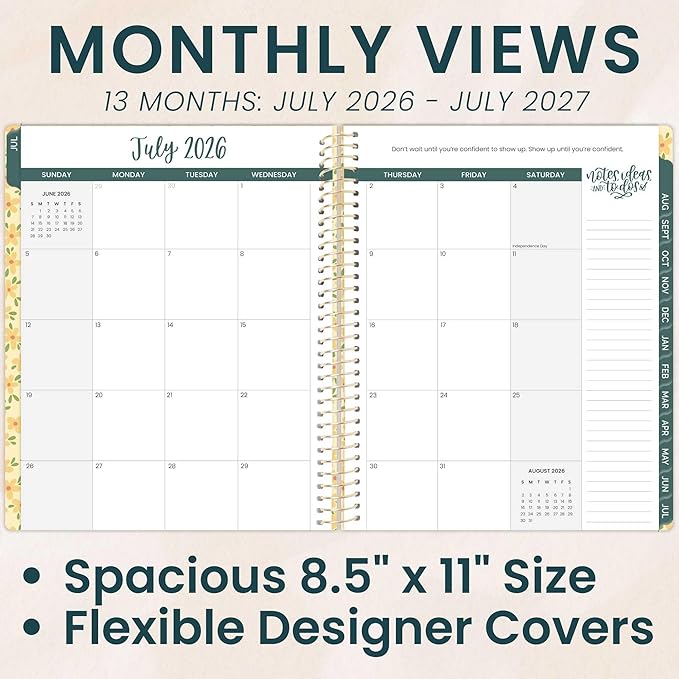 bloom daily planners 2026-2027 Planner (8.5” x 11") 13 Month Academic Year Organizer (July 2026 - July 2027) - Weekly & Monthly Agenda Book with Stickers & Tabs - Butter Yellow Daisies