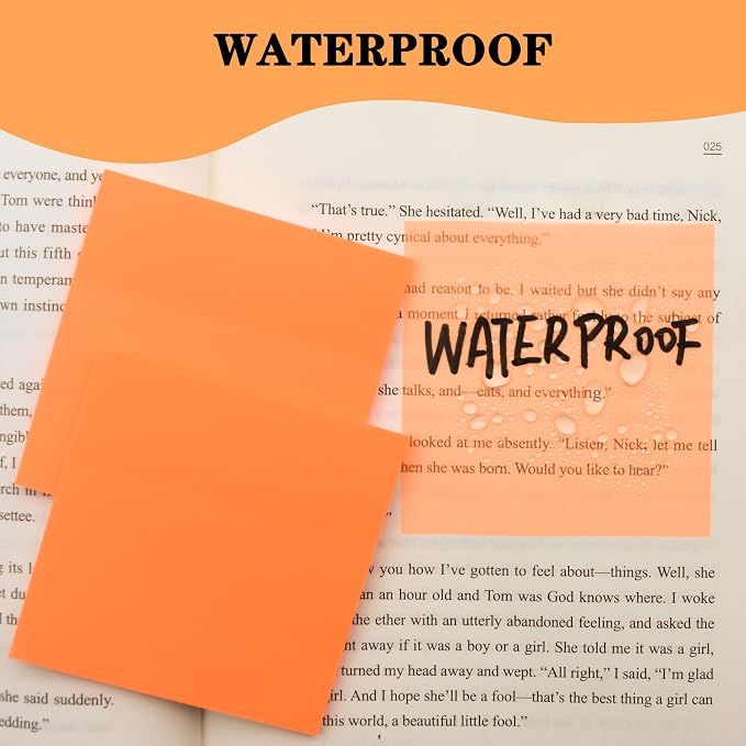 YOUDEFUL 800Pcs Transparent Sticky Notes, Bright Orange Clear Sticky Notes, 3"x3" Waterproof Translucent Sticky Note Pads, Index Tabs, Clear Post it Notes for Bible Study, See Through Sticky Notes