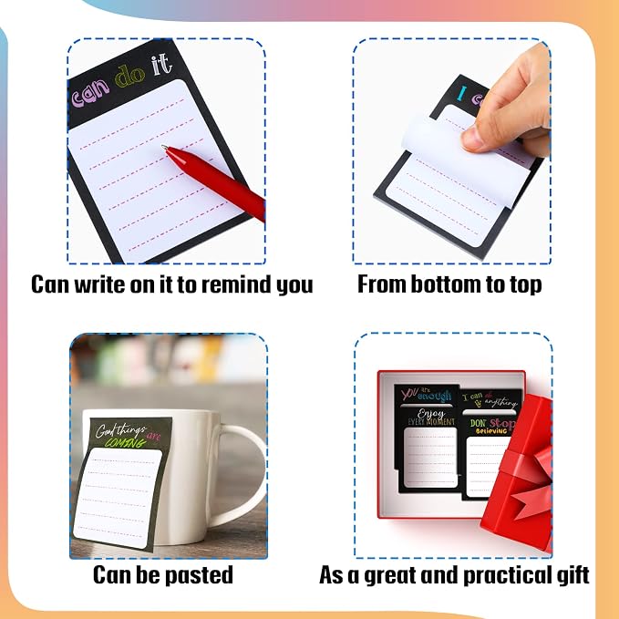 Yinder 24 Pcs Inspirational Sticky Notes, Back to School Supplies, Cute Motivational Sticky Notes Pad Employee Appreciation Gifts Bulk for Teacher Coworker Office 3 x 3'' (Inspirational,Black Color)