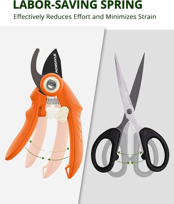 Garden Shears 6.9" Pruning Shears for Gardening Orange | Garden Clippers Gardening Scissors with Rust Resistant SK5 Stainless Steel Blade,Cuts 3X Easier,Weak Hand Arthritis Pruners