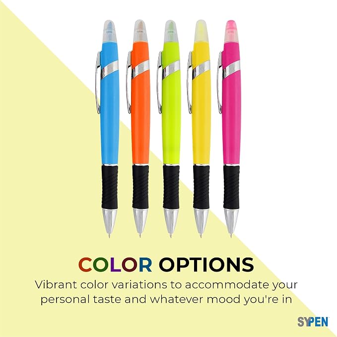 SyPen Highlighter with Ballpoint Pen Combo, Comes in an array of bright colors, 5 pack