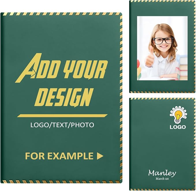 Custom A5 Personalized Notebook with Your Logo Text PU Leather Customizable Notebook Daily Journals For Writeing-200 Lined Pages(Green)