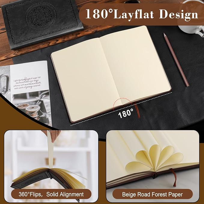 Fetinar 300 Pages Leather Blank Journal Notebook,Softcover Leather Blank Journal Notebook for Women Men,300 Pages Notebook for Work,Office,School Note Taking,5.7'' X 8.3'',grey